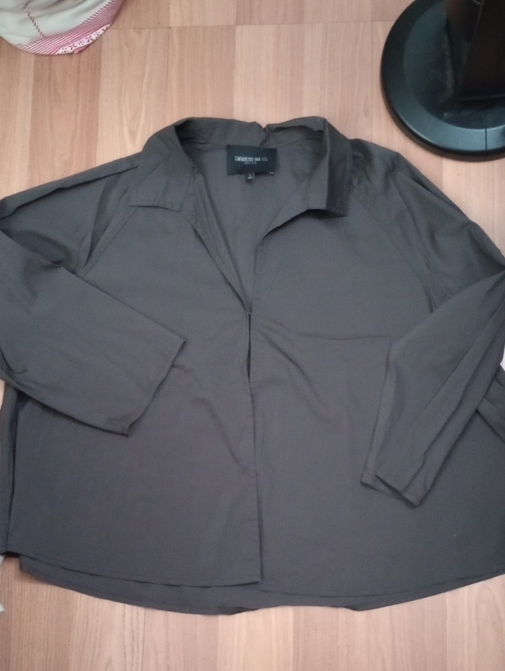 Lafayette 148 New York Gray Open-Front Shirt Jacket Cardigan